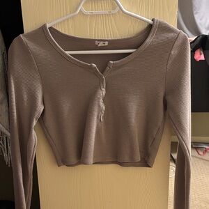Garage Taupe Long Sleeve Crop Top